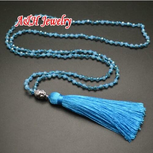 10pcs Handmade Mixed Neon Color 28'' Long Tassel Necklace Silver Buddha Head Beads Decoration For Fashion Women Jewelry