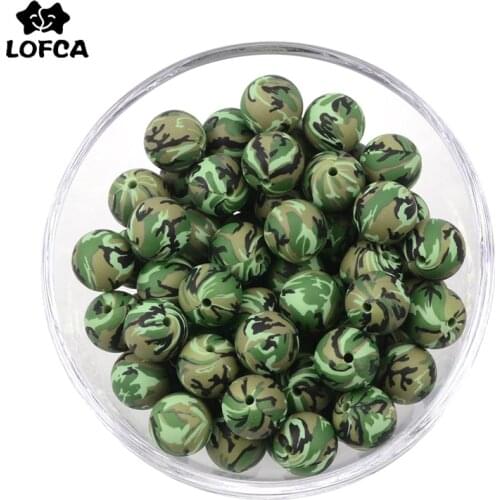 LOFCA 10pcs Camo Print Silicone beads 12/15/19mm Baby Teething Beads DIY Chewable food grade silicone Teether Round Beads