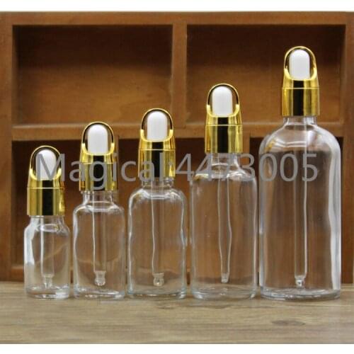 2pcs/lot 5/10/15/20/30/50/100ml Empty Clear/Amber Glass Essential Oil Perfume Bottle with Glass Pipette Dropper Basket Cover Cap
