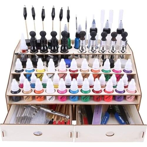 3 Layers Wooden Paint Rack Pigment Bottle Storage Organizer Color Paint Ink Brush Stand Paints Tool Storage Rack for Paints