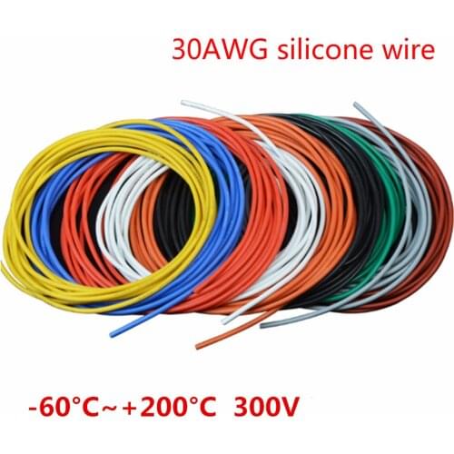 5meters 30 AWG Silicone Wire RC Cable 11/0.08TS Outer Diameter 0.8mm Flexible Electronic Wire Conductor DIY Electrical