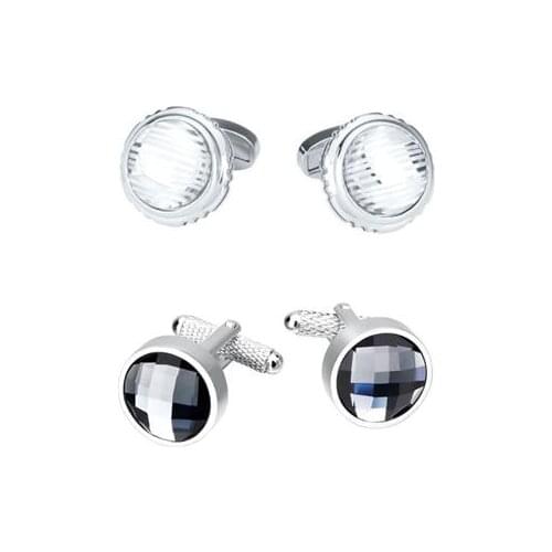 5pairs/lot Silver Round Big Glass Cufflinks Copper Plating Cuff Links Business Style Mens Jewelry Accessory Wholesale
