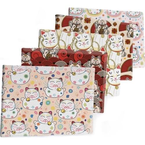 50*145CM Cartoon Lucky Cat Fabric Printed Polyester Cotton Twill Fabric Patchwor Printed