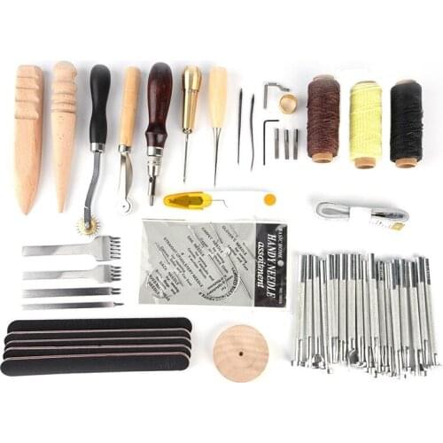 59Pcs Professional Leather Craft Tools Kit Hand Sewing Stitching Punch Carving Work Saddle Leather craft DIY Accessories