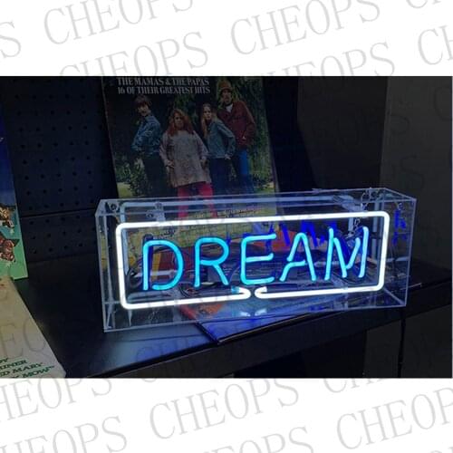Dream Acrylic Box Gift Neon Signs Real Glass Tube Beer Bar Pub Bedroom Wall Homeroom Girlsroom Party Decor Lamp 14x5