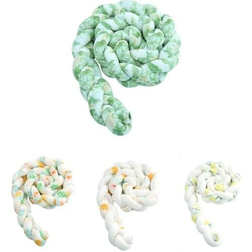 Printed Fruit Flower Pattern 2M Nodic Baby Handmade Knot Newborn Bed Bumper Long Knotted Braid Pillow Baby Bumper Knot Crib Deco