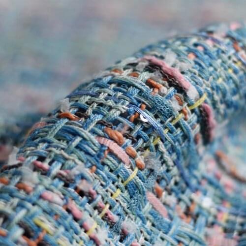 White waxberry Italy Skyblue Pink Line Tweed Fabric Garment Material Women Jacket Dress Coat Sewing Cloth Tailor Freeshipping