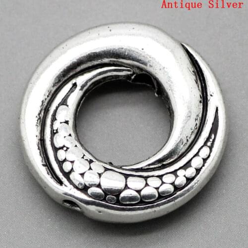 Spacer Beads Round Silver Color Pattern Carved 15mm Dia,Hole:Approx 1.6mm,50PCs (B23487)