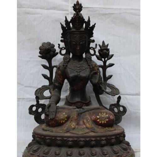 Fast shipping USPS to USA S1797 17" Folk Tibet Tibetan Purple Bronze Cloisonne Enamel White Tara Goddess Statue