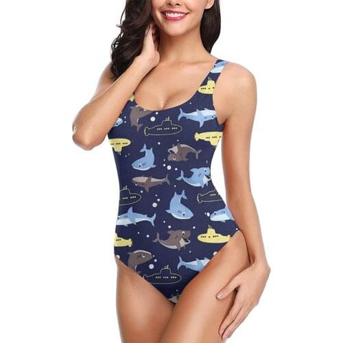 One-Piece Swimsuit Shark and Submarine Womens Backless Bikini Sexy Ladies Summer Pool Swimwear High Waisted Bikini