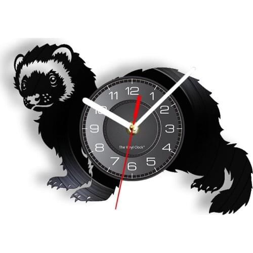 Wildlife Nature Ferret Silhouette Carved Vinyl Record Clock Silent Quartz Wall Clock Woodland Nursery Animal Wall Decor Watch