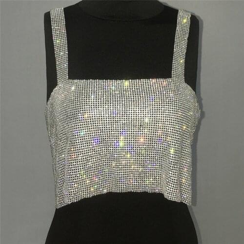 DEAT 2021 Women Clothes Sexy Off Shoulder Ladies Strap Tank Tops Geometry Sleeveless Polyester Vest Sequins Gold Camis MG210