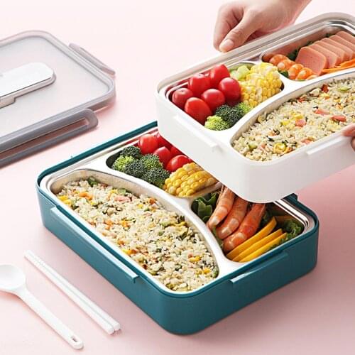 Microwave-heatable 3 Compartments Kids 304 Stainless Steel Lunch Box Bento Case
