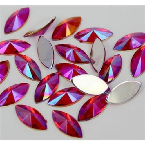 DIY Bling Red AB Color Horse Eye Point Face Faceted Acrylic Rhinestone Flatback Acrylic Stone for Hand Craft Art Decoration
