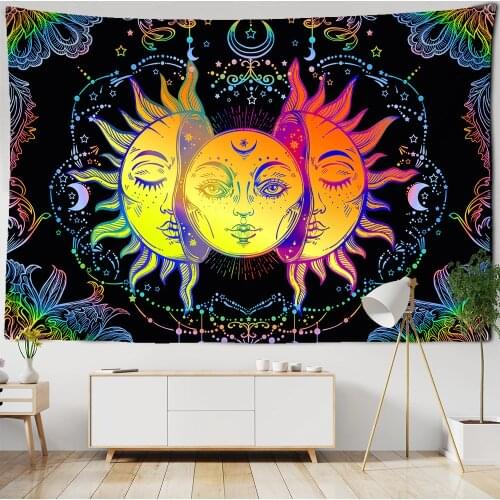 White Black Colorful Sun Moon Mandala Tapestry Wall Hanging Celestial Wall Tapestry Hippie Wall Carpets Dorm Decor Wall Tapestr