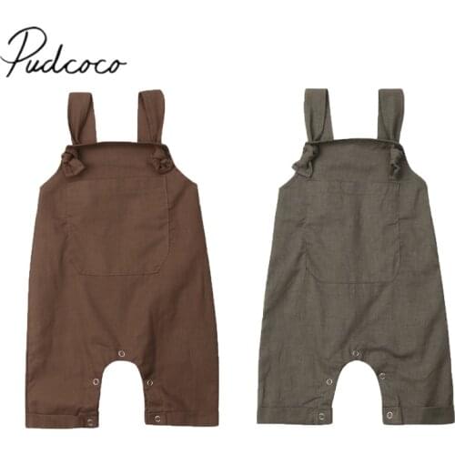 2019 Brand New 0-18M Newborn Toddler Baby Girls Boys Casual Overalls Romper Bowknot Sleeveless Solid Dungarees Pocket Bib Pants