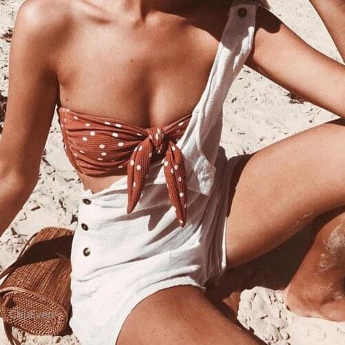 Polka Dot Strapless Bikini Set For Women Push-up Padded Bra Bandage Bikini Set Swimsuit Swimwear Bathers Suit