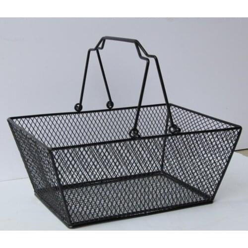 10pcs Black Cosmetics Storage Baskets Hollowed Out Design Skep With Handle Iron Wire Mesh Shopping Basket SN1316