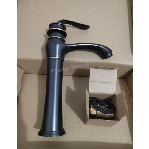 Brass sink basin faucet mixer water tap black, Antique oil rubbed bronze basin tap, Copper wash basin faucet hot and cold water