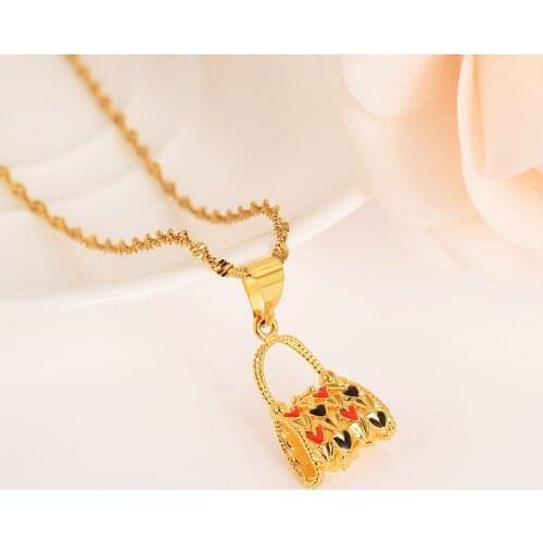 Hot Sale Women Long Necklace Gold Necklace red cz crystal bag Pendant with Necklace girl friend gift cute sweater chain