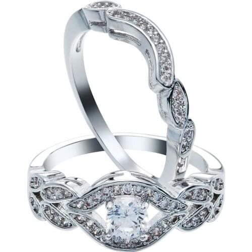 Love Butterfly sharp eye Zirkon Crystal Fashion White CZ zircon Jewelry Wedding Rings Set Charming Jewellery DIY Engrave