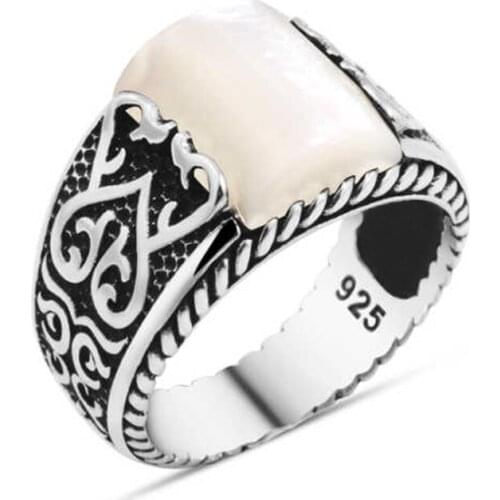 White Pearl Sterling Silver Men 'S Ring