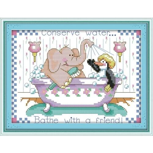 Everlasting Love Bath With Friend Chinese Cross Stitch Kits Ecological Cotton Stampted Printed 14 DIY Gift Christmas Decoration