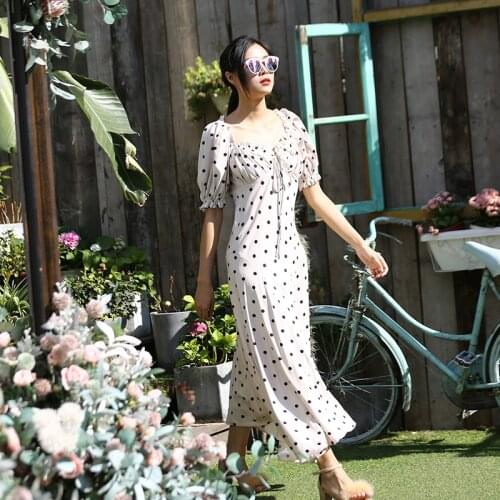 Party New brought fashion silk satin joker wave points hubble bubble sleeve temperament dress holiday travel