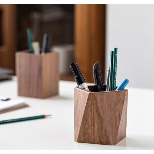 Walnut Wood Pen Holder Desk Writing Stationary Organizer Wooden Writing Materials Holder Office School Supplies Gift