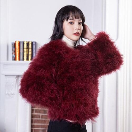 Autumn Winter New European American Ostrich Fur Coat Long Sleeve Wool Coat Long Sleeves Crew Neck Fashion Solid Color 2020 Hot