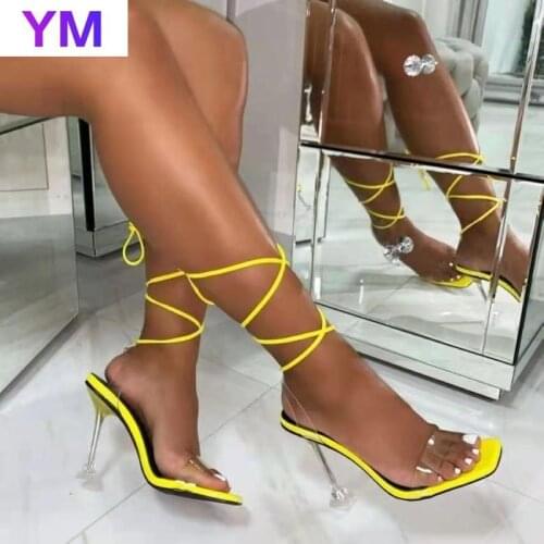Sexy Transparent Ankle Cross Strap High Heels Shoes Women Sandals Peep Toe Summer PVC Party Female Ladies Shoes Woman Sandalias
