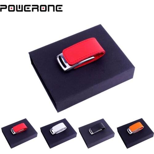 POWERONE Leather keychain pendriver with box USB flash drive Pendrive 4GB 16GB 32GB 64GB fashion creativo USB 2.0 memory stick