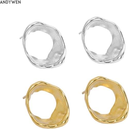 ANDYWEN 925 Sterling Silver Gold Circle Stud Earring Thick Large Jewelry Rock Punk Clips Piercing Rock Punk Jewelry Gift
