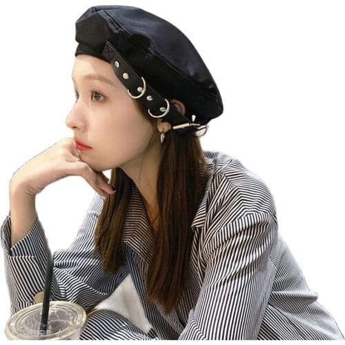 Autumn Round French Artist hat Beret Hats Women Girl Hip hop Rivets Belt Ladies Casual Pumpkin Painter Hat Gorras