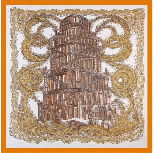 130cm Brand Square Scarf Design Mystery Palace Luxury Twill 100% Silk Scarf Fashion Women Scarves Kerchief Shawl Echarpe 2021