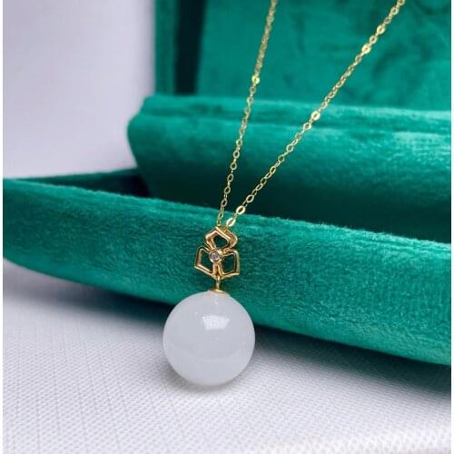 SHILOVEM 18k yellow gold natural white Jasper pendants Christmas Gift fine Jewelry plant wedding no necklace mymz12125541hby