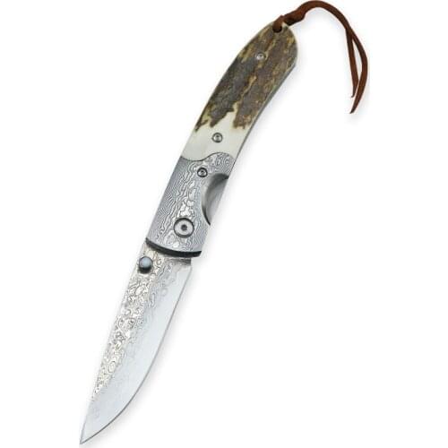 Folding knife Damascus Steel Blade Natural Antler Handle Pocket Camping Knives Survival Hunting Tactical EDC Tool