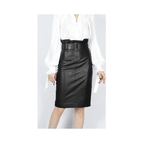 2020 Women Spring Genuine Real Sheep Leather Skirt E9