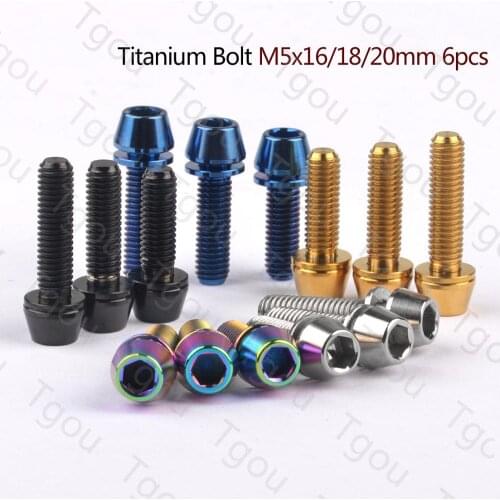 Tgou Titanium Bolt M5x16 18 20mm Allen Key Head with Washer Screws for Bicycle Stem 6pcs