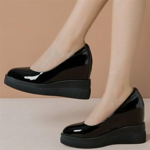 Low Top Mary Janes Women Genuine Leather Platform Wedges High Heel Pumps Shoes Female Round Toe Fashion Sneakers Casual Shoes