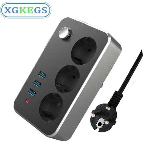EU Plug Household Charger Power Strip Universal Extension Cord Charging Overload Protection 3 USB Ports Socket 10A 250V Square