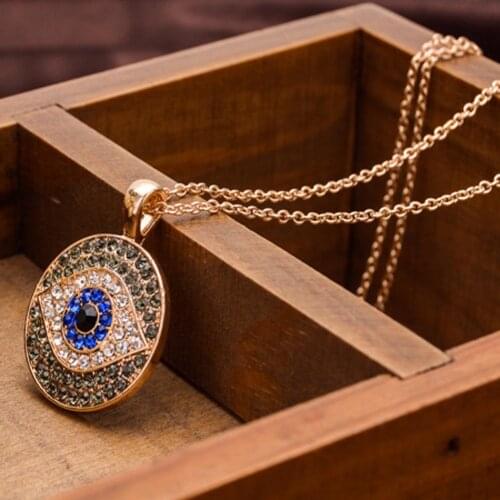 Vintage Rhinestone Blue Eye Pendants Necklaces For Women Simple Eye Shape Necklace Wedding Jewelry Gift Turkey Choker