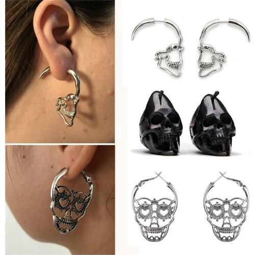 Skull face dangle Earrings for Men Women Huggie Earring Ear Piercing Hoop gift for her and him