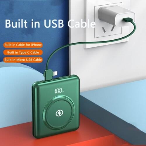 15W Fast Qi Wireless Charger 20000mAh Power Bank 10000mAh Mini Powerbank Built in Cable for iPhone 12 X Samsung Xiaomi Poverbank