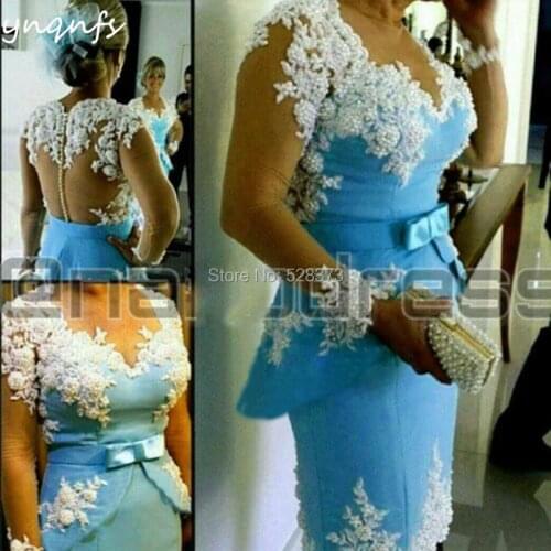 YNQNFS M09 Sexy Bare Back Illusion Long Sleeve 2019 Robe Vestido Curto Party Gown Pearls Short Bridesmaid Dresses