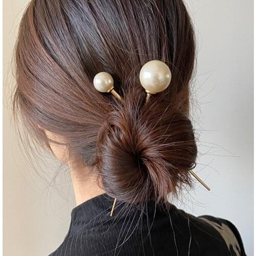 Imitation Pearl Hair Stick Fork Chignon Pin Vintage Metal Chopsticks Hairpins Updp Bun Holder Hair Styling Accessories