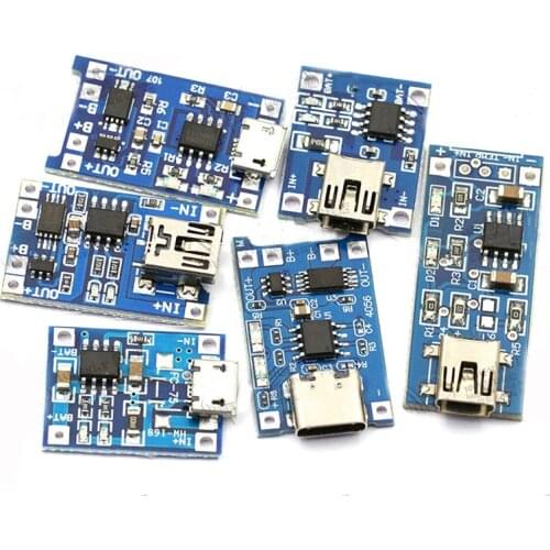 Type-c/Micro USB/MINI 5V 1A 18650 TP4056 Lithium Battery Charger Module Charging Board With Protection Dual Functions 1A Li-ion