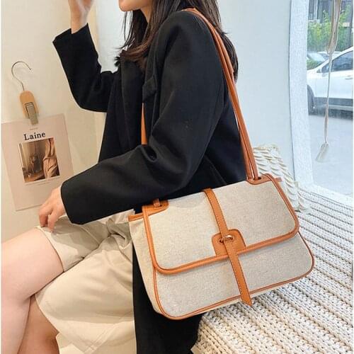 Womens Retro Canvas Square Messenger Bag Simple Large-Capacity Cover Handbag Woman Fashion Designer Shoulder Bag Women 2021