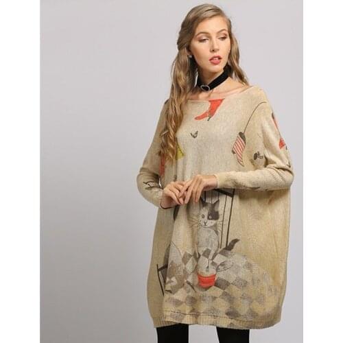 Women Long Loose Sweaters Oversized Casual Batwing Sleeve Knit Sweater Pullover Women Print Knitting Sweaters Pullovers Dresses
