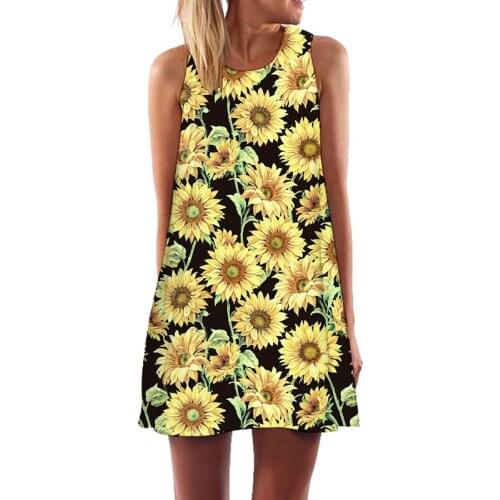 New womens seaside holiday dress sunflower 3D digital print vest skirt summer casual womens vest dress